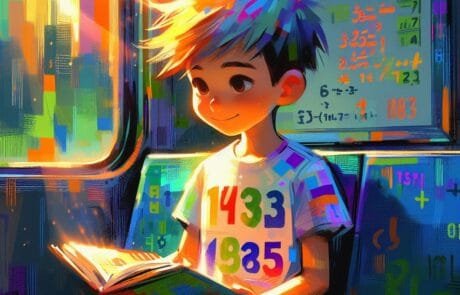 Ilustración del capítulo: Juanma lee en el metro rodeado de números y operaciones de colores.