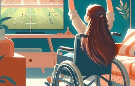 Ilustración del capítulo: Carolina levanta los brazos celebrando un gol frente al televisor.