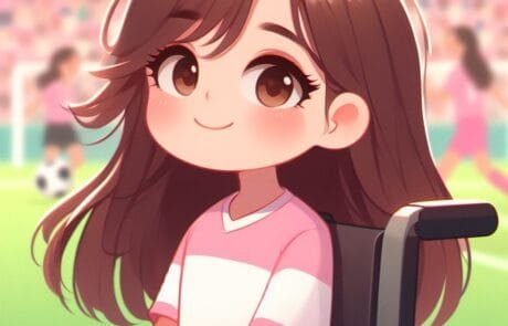 Ilustración del capítulo: Carolina, con camiseta rosa y blanca, en el borde del campo de fútbol.