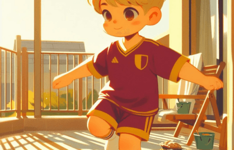 Ilustración del capítulo: Juanma, con su equipación de fútbol, juega con el balón en la terraza.