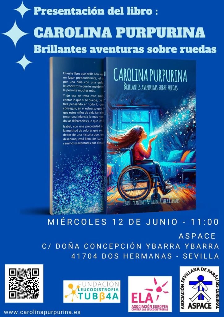 Affiche de la présentation du livre le 12 juin à 11 h à l’ASPACE de Dos Hermanas (Séville), avec la couverture et les logos des associations.